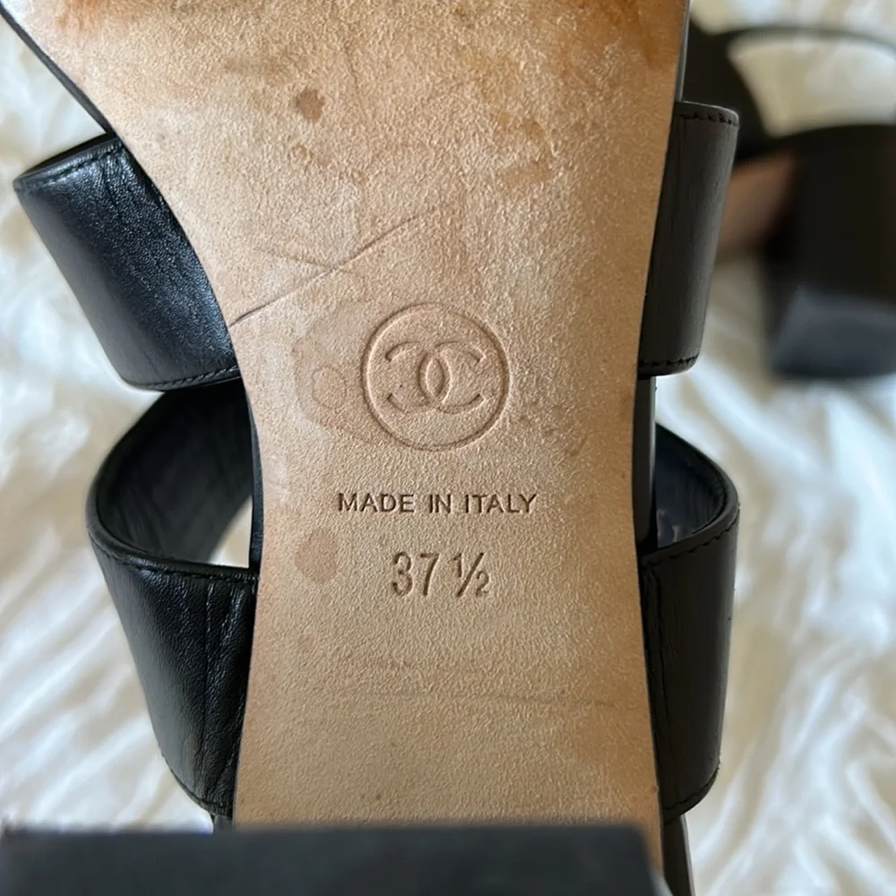CHANEL Black Sandals with Silver Accents - Picture 7 of 10